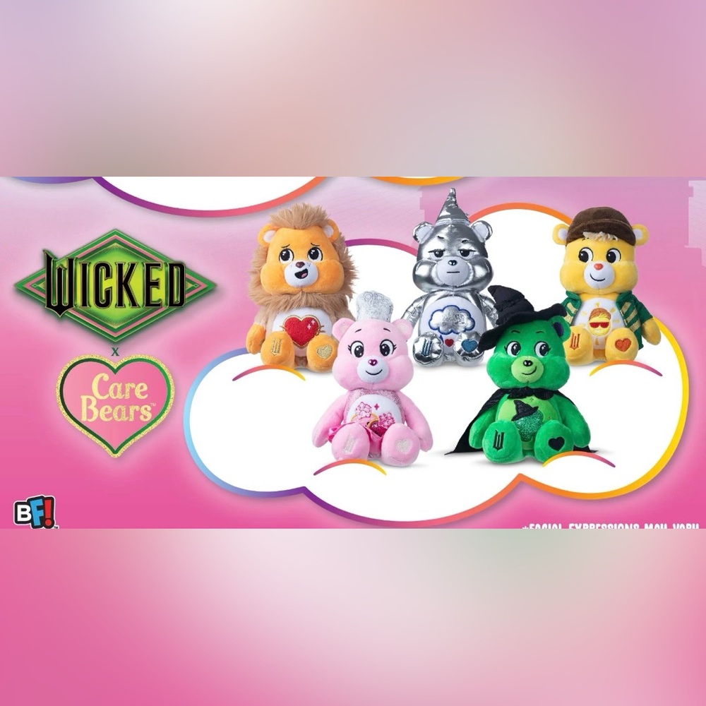 Wicked x Care Bears Plush Toy Complete 5 Set - Glinda, Elphaba,TinMan,Lion,& Sca
